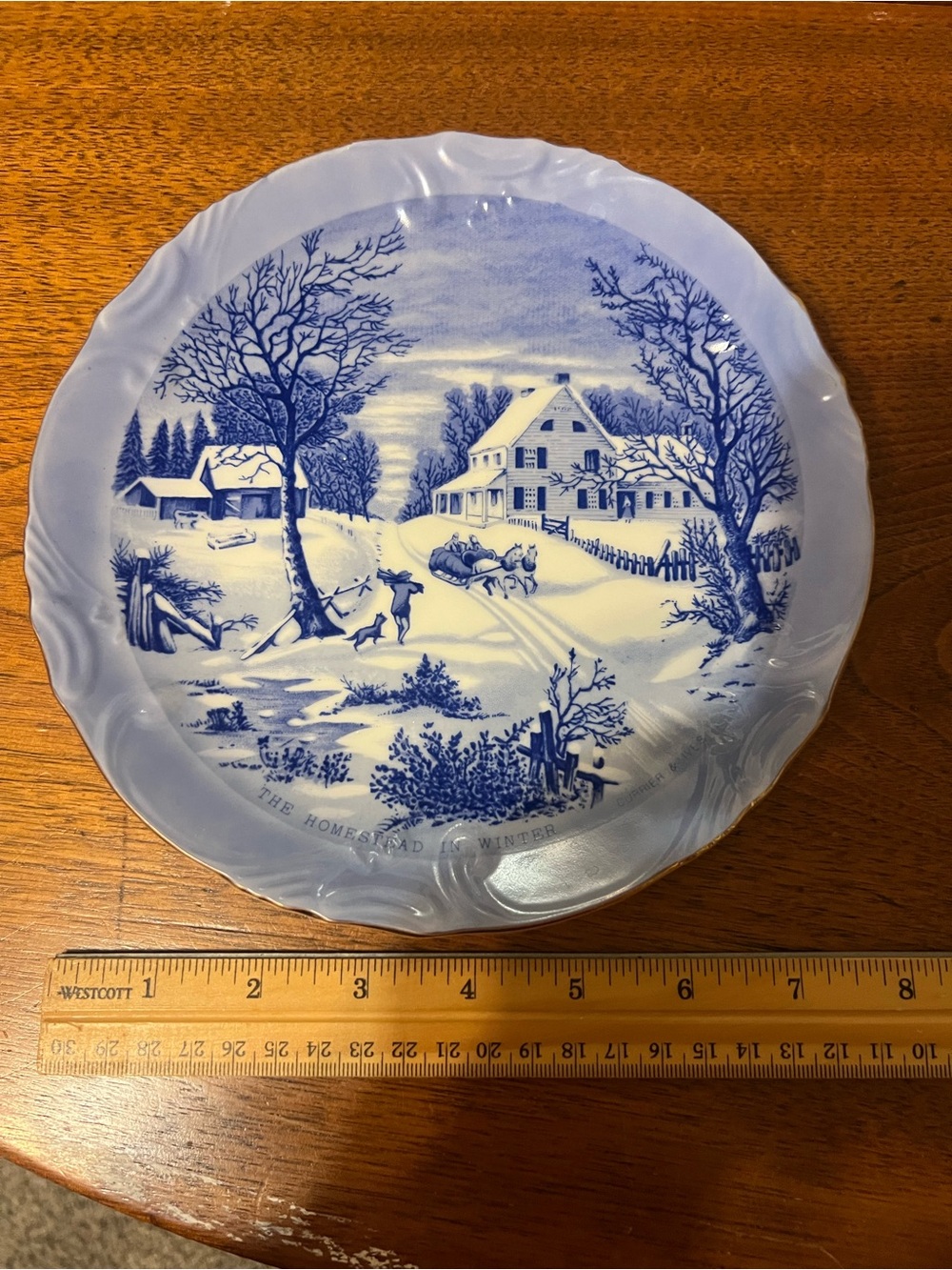 Currier and Ives Blue and White Winter Homestead Decorative Plate - Home Dining